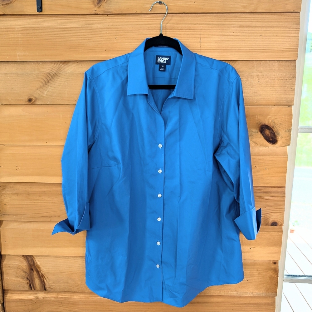 Lands' End Blue Casual Button Down Shirt with Classic Collar